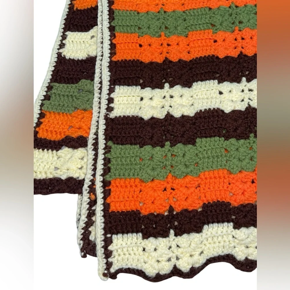 Vintage 70s Striped Granny Afghan Crochet Blanket Bedspread 76” X 61 “Throw